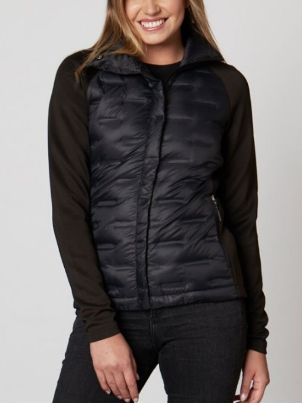 Fossa Women's Sz XL Black Hybrid Puffer Jacket Down & Feather Filled Winter